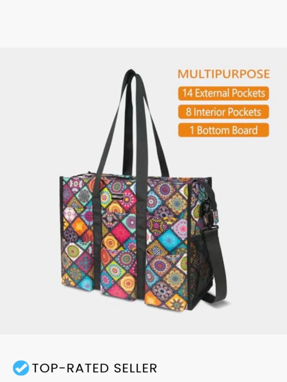 Utility Water Resistant Tote Bag with 22 Pockets Top Zipper Closure for Work
